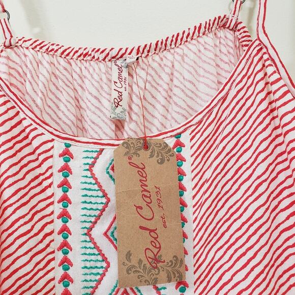 Red Camel NWT striped embroidered lace trim front tank top woman's size large - Picture 4 of 9
